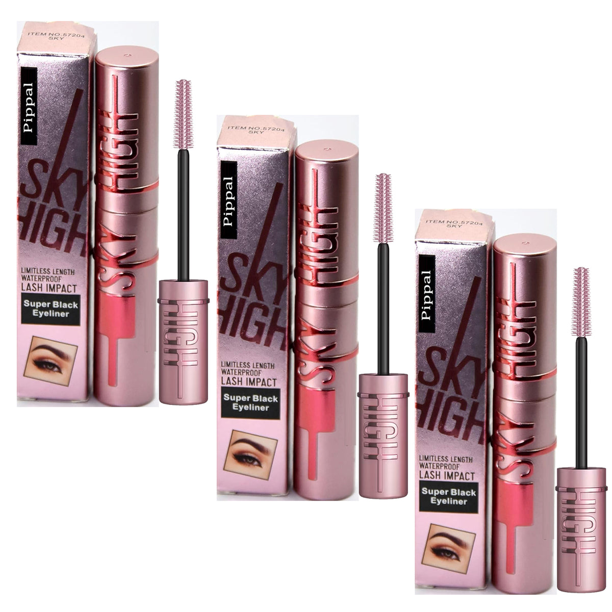 Pippal Sky High Eyeliner 3 Pcs with Mascara Ultra Volume Up Volumizing Mascara for Bold And Dramatic Lashes Long Lasting Waterproof 10Gm (Pack of 3)
